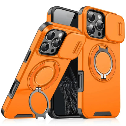 Heavy-Duty Rugged Armor Magnetic Bracket Phone Case For iPhone 17 16 Plus 15 14 13 12 11 Pro Max Slide Camera Protection Cover