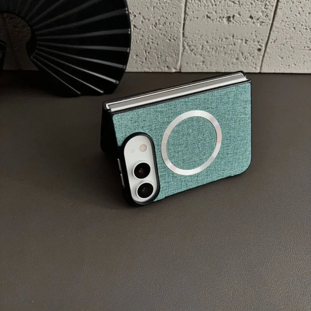 Fabric Cloth Texture Magnetic Case for iPhone Duo duo DUO Fold Shell Wireless Charging Shockproof Hard PC Slim Cover Funda