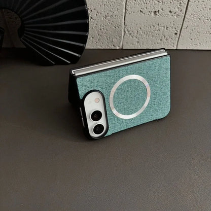 Fabric Cloth Texture Magnetic Case for iPhone Duo duo DUO Fold Shell Wireless Charging Shockproof Hard PC Slim Cover Funda