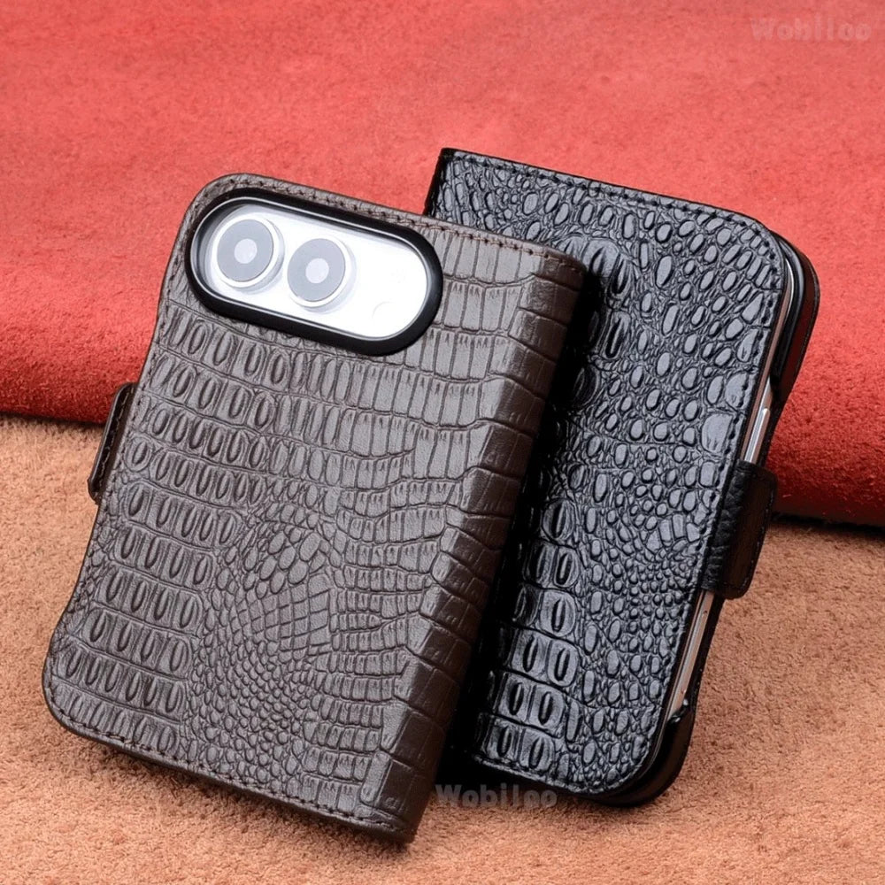 Premium Cowhide Leather Hand-sewn Flip Case for iPhone Duo Business Full Cover