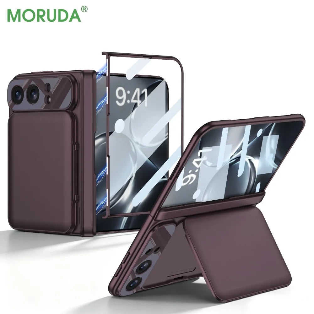 Luxury Wallet Card Slot Bracket Stand PC Magnetic Case For iPhone Duo 18 Fold Built-in Screen Film Hinge Protection Holder Cover