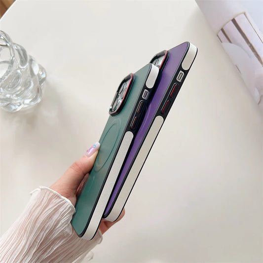 Handyhülle aus schlichtem Leder mit magnetischer MagSafe Wireless-Ladefunktion für iPhone 15 16 Pro Max 14 13 12 11 Pro Stoßfeste Soft Bumper Abdeckung
