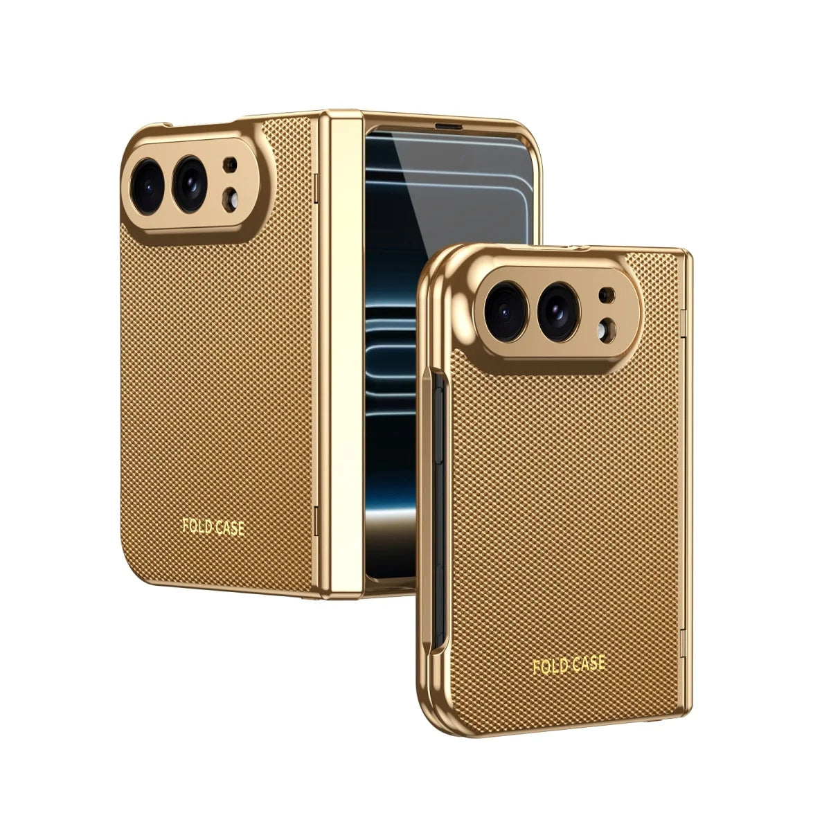 Luxury Leather Electroplated Frame Hinge Protection Phone Case for IPhone Duo 18 Fold Screen Protect Film Shockproof Cover
