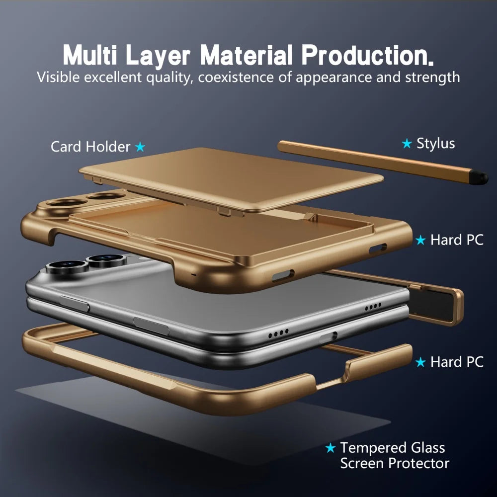 Luxury  S Pen Wallet Card Slot Bracket Holder Case For iPhone Duo 18 Fold Hinge Protect Screen Glass Film Shockproof Hard Cover