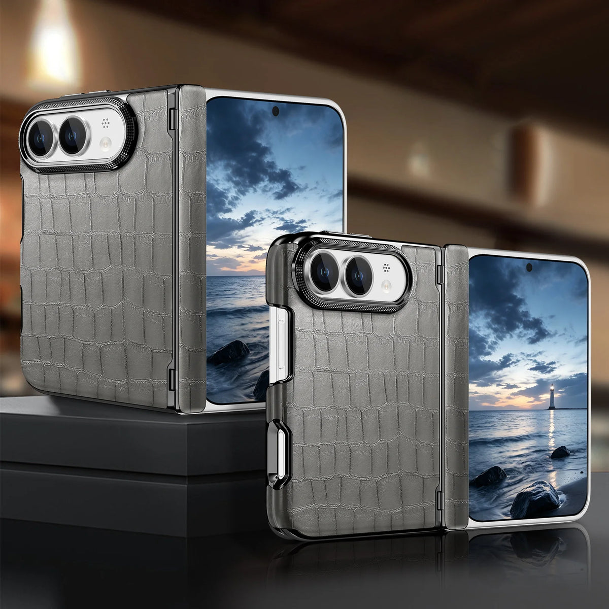 Luxury Crocodile Pattern Leather Case‌ for iPhone Ultra 18 Fold Shockproof Lens Protrusion Central Axis Protection Slim Cover