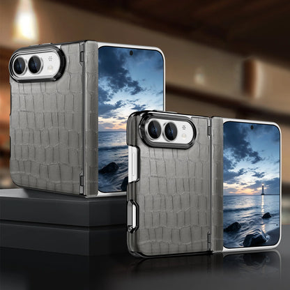 Luxury Crocodile Pattern Leather Case‌ for iPhone Ultra 18 Fold Shockproof Lens Protrusion Central Axis Protection Slim Cover