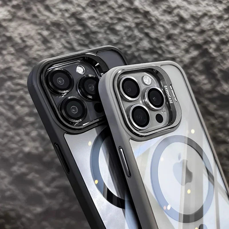 Luxury Magnetic Shockproof Phone Case For iPhone 15 14 13 12 16 17 Pro Max Plus Air 11 Funda Stand Glass Lens Protection Cover
