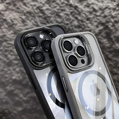 Luxury Magnetic Shockproof Phone Case For iPhone 15 14 13 12 16 17 Pro Max Plus Air 11 Funda Stand Glass Lens Protection Cover