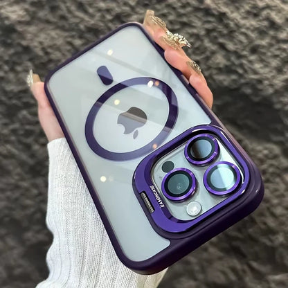 Luxury Magnetic Shockproof Phone Case For iPhone 15 14 13 12 16 17 Pro Max Plus Air 11 Funda Stand Glass Lens Protection Cover