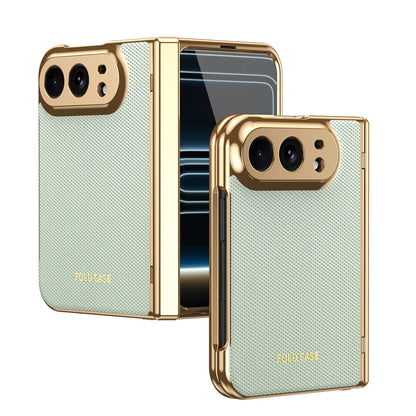 KEYSION Luxuxy PU Leather Fold Phone Case for iPhone Ultra Duo Plating PC Shockproof Back Cover With Hinge+HD Screen Protector