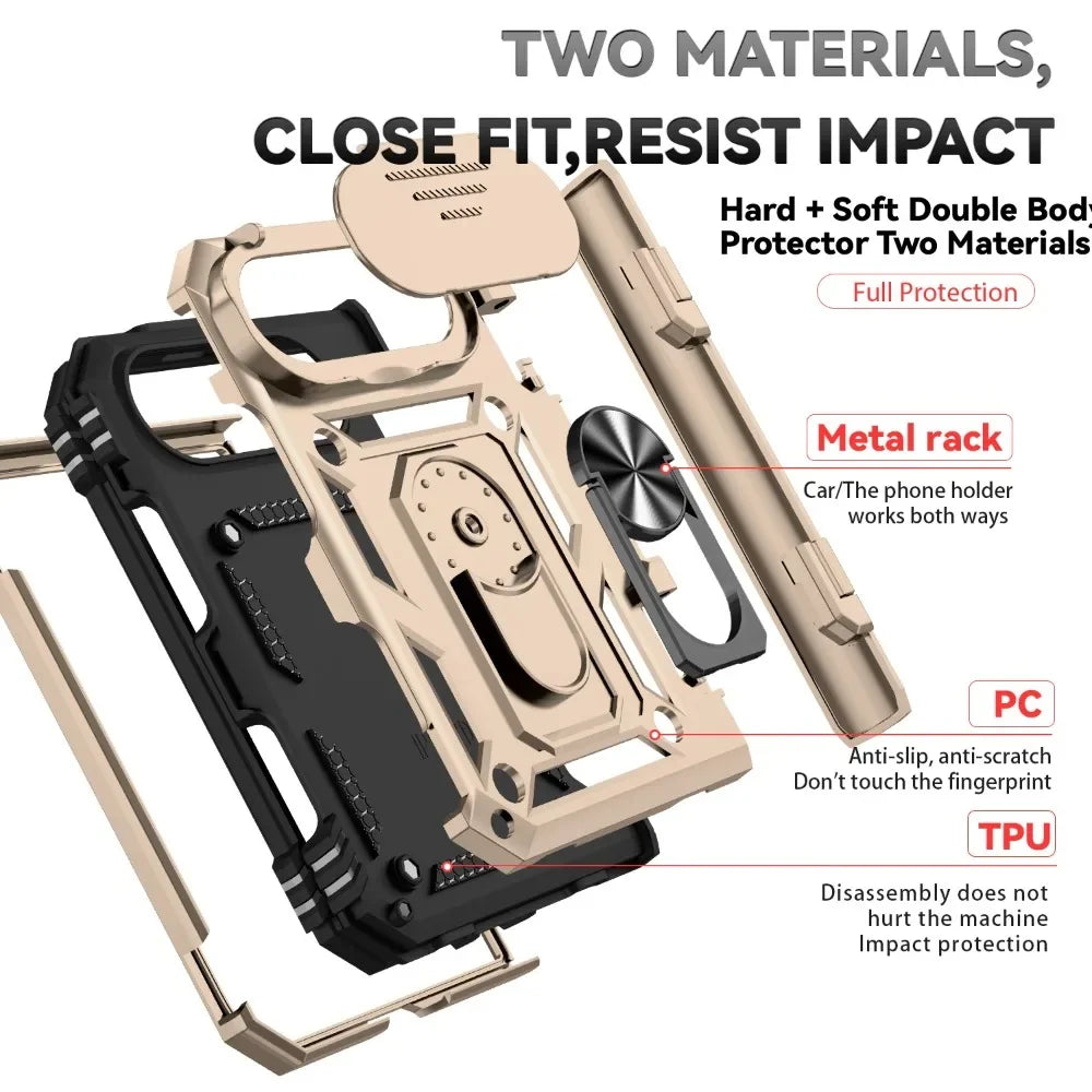 Business Metal Ring Bracket Stand Armor for Magsafe Magnetic Phone Cases For iPhone Duo Lens Protection PC TPU 18 Folding Cover