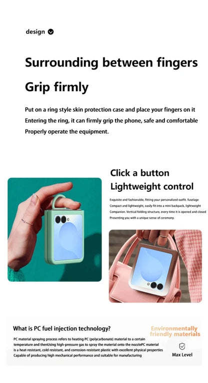 Luxury Skin Feel Phone Case for Samsung Galaxy Z Flip 7 FE 6 5 Silicone Finger Ring Shockproof 2-piece Candy Color Hard PC Cover
