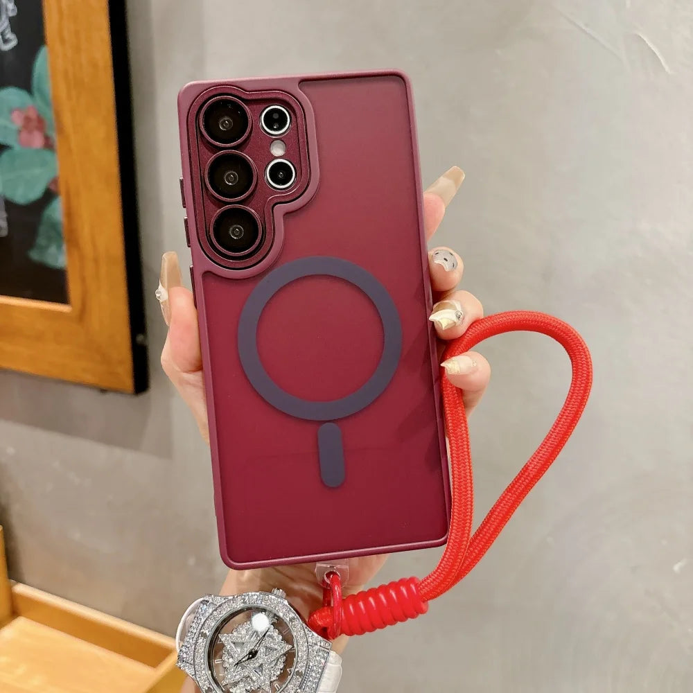 Matte Translucent Magnetic Wrist Strap Phone Case Samsung