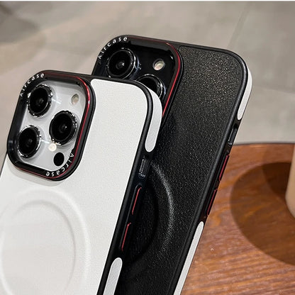 Business Double Color Leather Magnetic Case for iPhone 17 Pro 12 15 13 14 16 17 Pro Max For Magsafe matte Soft Shockproof Cover