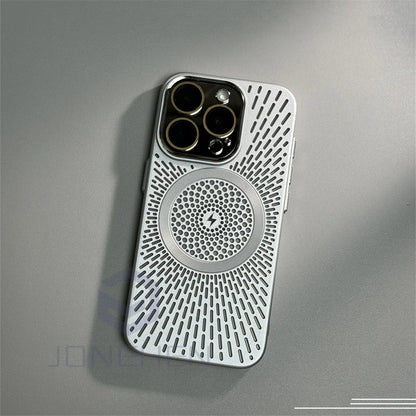 Luxury Heat Dissipation Hollow For Magsafe Case For iPhone 15 14 13 12 16 Pro Max Titanium Magnetic Wireless Charge Hard Cover