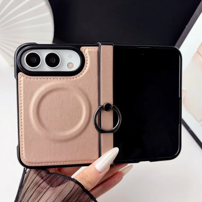 Retro PU Leather Ring Holder Bracket For Magsafe Magnetic Case For iPhone Duo duo Fold Hinge Protection Shockproof Back Cover