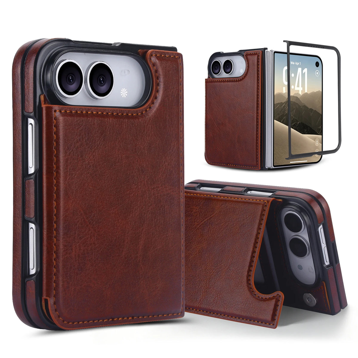 Crazy Horse Texture Card Slots Wallet Leather Case for iPhone Duo Ultra 18 Fold Wide Shockproof book Stand RFID Blocking Cover