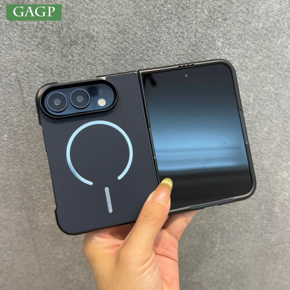 For iPhone Duo Case Business Technique PU Leather for Magsafe Case for iPhone Duo Fold Magnetic Wireless Charging PC Cover