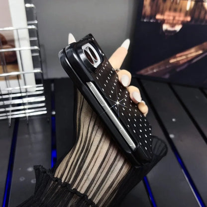 For iPhone Duo duo Fold Case Luxury Bling Diamond Grid Pattern Rotatable Ring Bracket Cases Hinge Protection Shockproof Cover