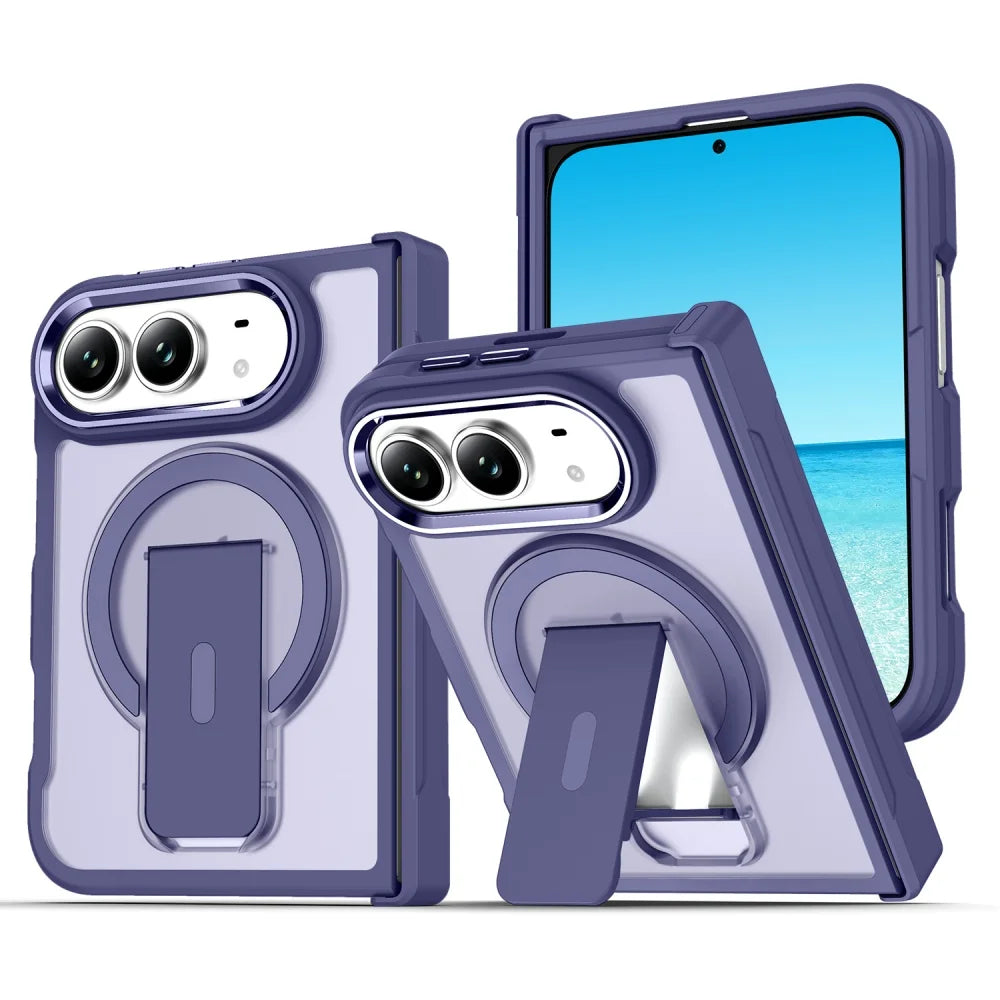 MagsafeTranslucent Folding Holder Stand Magnetic Case for iPhone Duo 18 Hinge Armor Solid Color Frosted Bumper Phone Covers