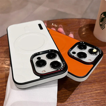 Luxury Matte Leather Magnetic For Magsafe Phone Case For iPhone 15 14 13 12 16 17ProMax Wireless Charging ShockproofBumper Cover