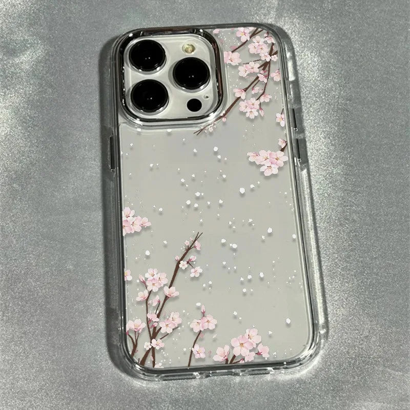 Winter First Snow Cherry Blossom Frame Soft Phone Case For iPhone 17 17Air 16 15 14 13 12 11 Pro Max XS X XR 7 8 Plus 16E Cover