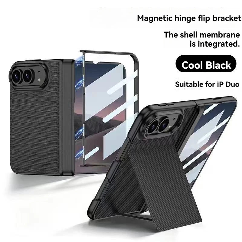 iPhone Duo Fold Technology Fabric Magnetic Protective Case, Woven Twill Invisible Bracket With Front Screen Protector