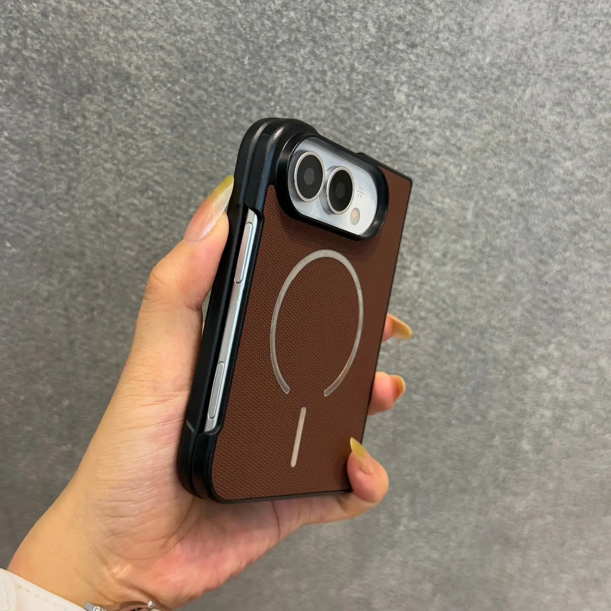 For iPhone Duo Case Business Technique PU Leather for Magsafe Case for iPhone Duo Fold Magnetic Wireless Charging PC Cover