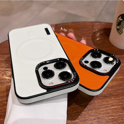 Business Double Color Leather Magnetic Case for iPhone 17 Pro 12 15 13 14 16 17 Pro Max For Magsafe matte Soft Shockproof Cover