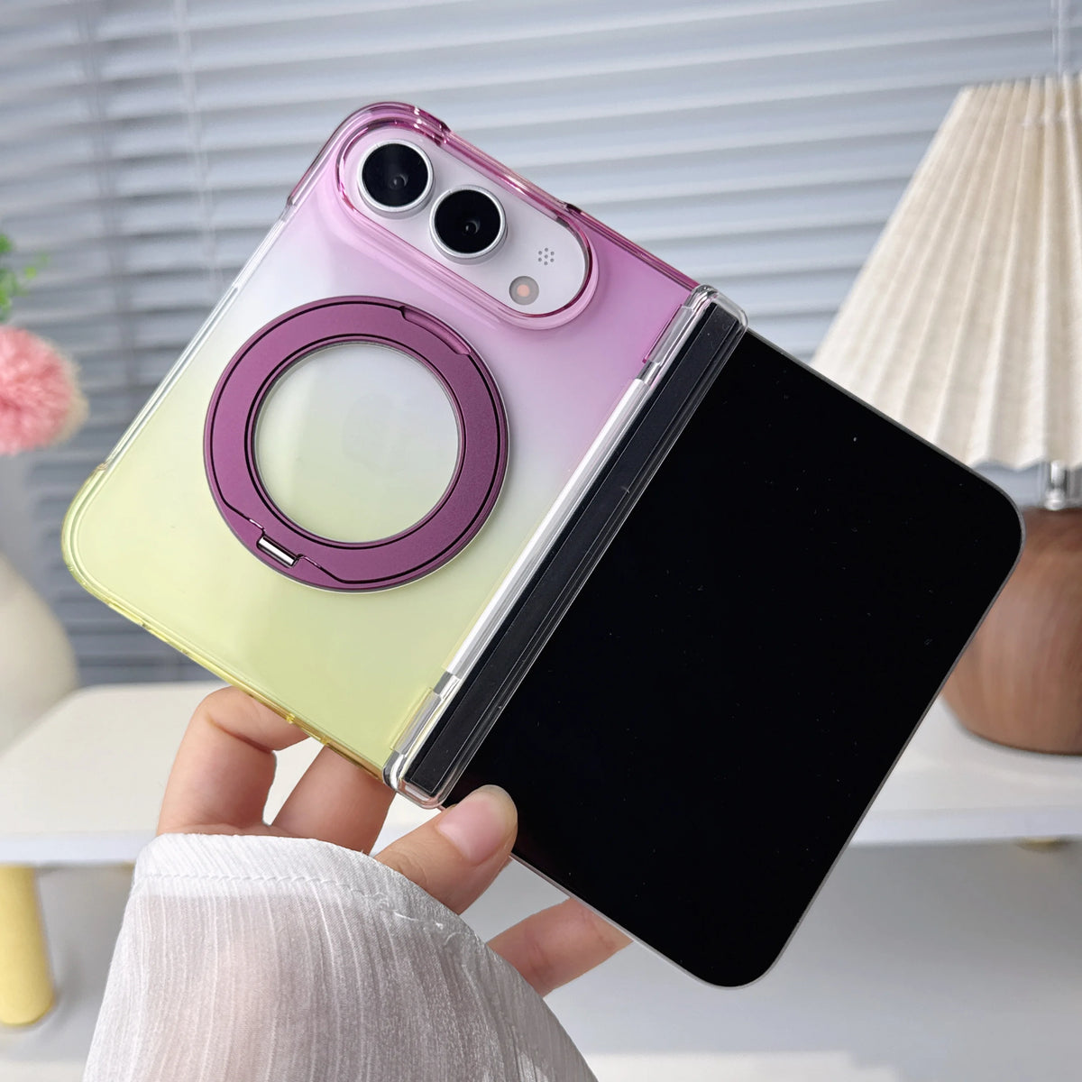 360 Rotating Magnetic Kickstand Gradient Phone Case for iPhone Ultra 18 Fold Shockproof for Magsafe Hinge Protective Slim Cover