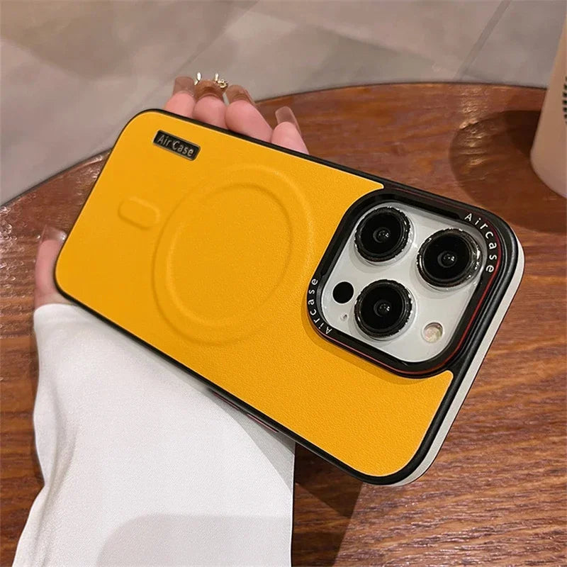 Luxury Matte Leather Magnetic For Magsafe Phone Case For iPhone 16 15 Pro Max 14 13 12 Wireless Charging Shockproof Bumper Cover
