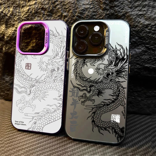 Luxus Drachen Totem Anti-Sturz Panzerhülle für iPhone 16 15 Pro Max 15 14 13 12 11 Pro XR XS 7 8 Plus mit Linsenschutz und Beschichtung