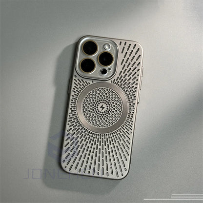 Luxury Heat Dissipation Hollow For Magsafe Case For iPhone 15 14 13 12 16 Pro Max Titanium Magnetic Wireless Charge Hard Cover