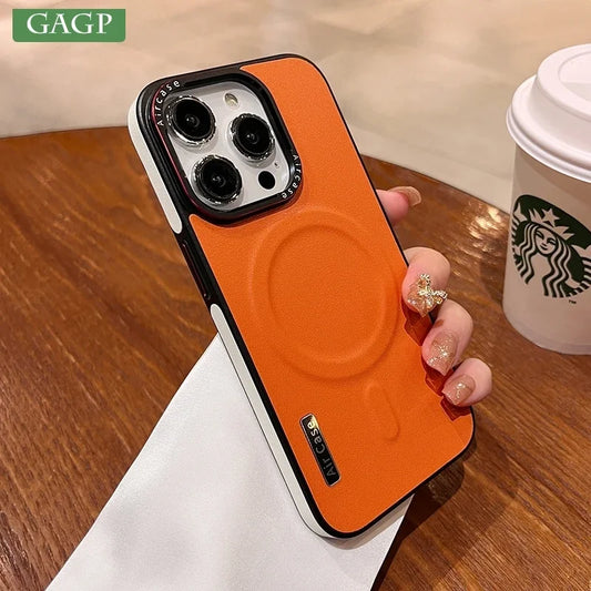 Für iPhone 16 Lederhülle Luxus Bicolor Magnetisch für Magsafe Hülle für iPhone 15 13 12 14 Pro Max 16Pro Max Kabelloses Laden