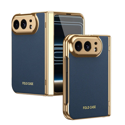 KEYSION Luxuxy PU Leather Fold Phone Case for iPhone Ultra Duo Plating PC Shockproof Back Cover With Hinge+HD Screen Protector