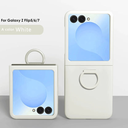 Luxury Skin Feel Phone Case for Samsung Galaxy Z Flip 7 FE 6 5 Silicone Finger Ring Shockproof 2-piece Candy Color Hard PC Cover