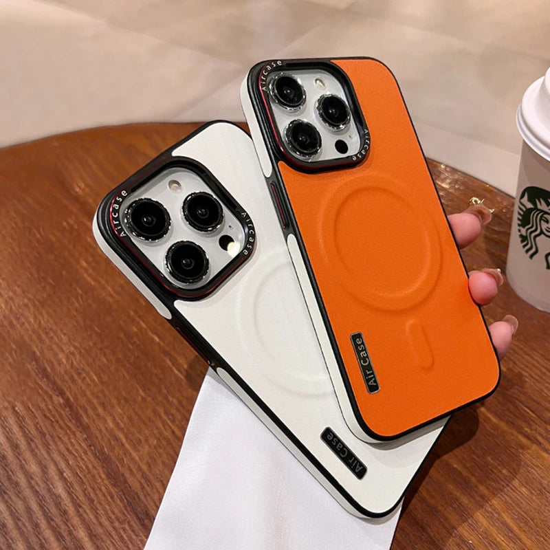 Luxury Matte Leather Magnetic For Magsafe Phone Case For iPhone 16 15 17 Pro Max Air 14 13 12 Wireless Charging Shockproof Cover