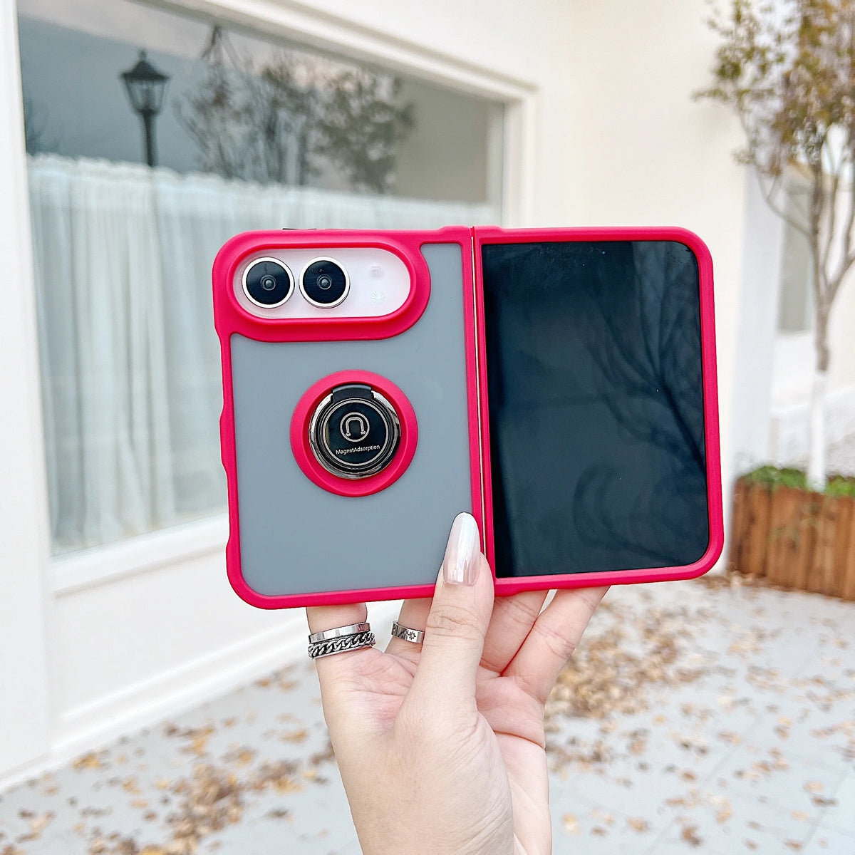 Luxury Folding Magnetic Ring Bracket Case For iPhone Duo For Magsafe Wireless Charge Stand Shockproof Matte Armor Hard PC Cover