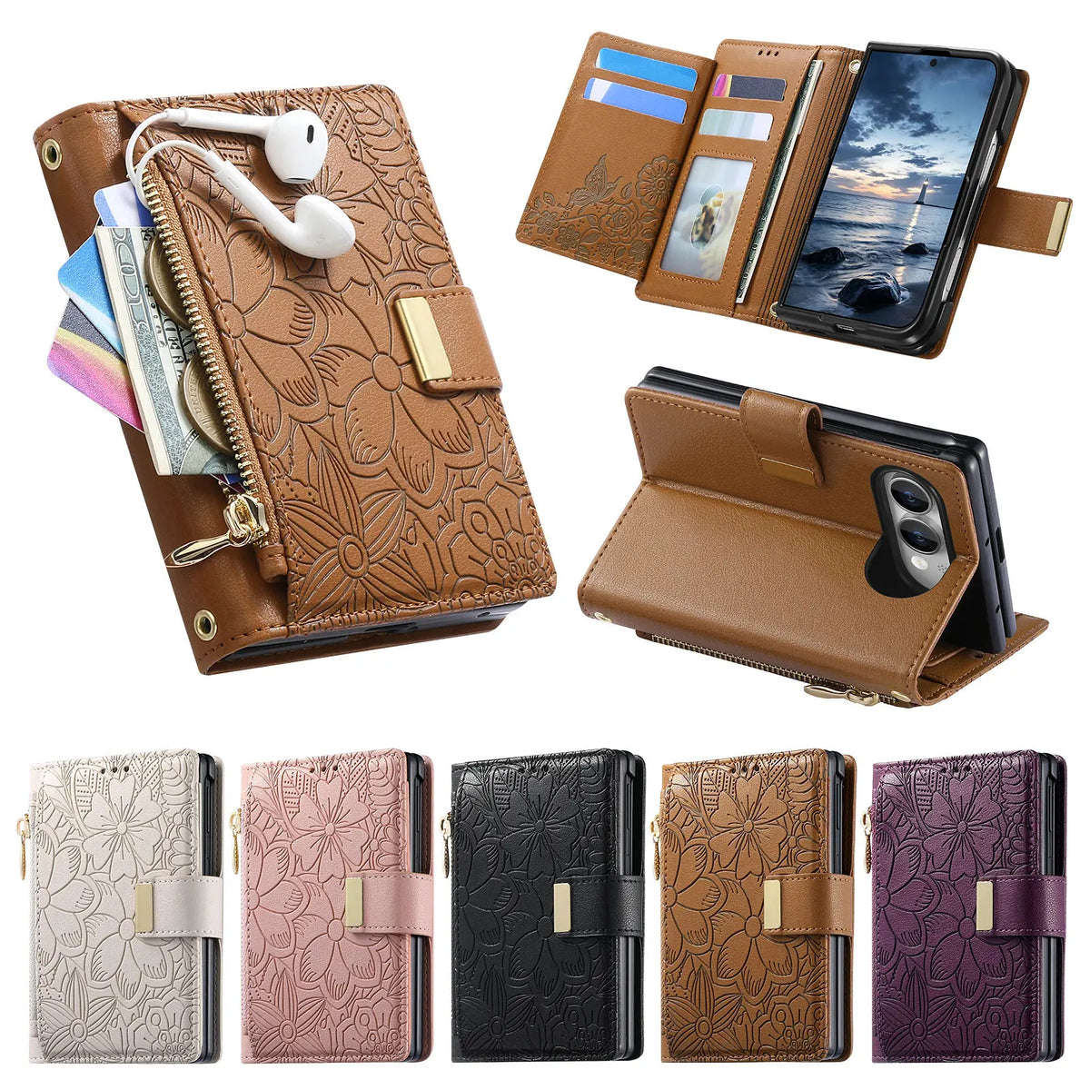 iPhone Duo 5G Case Luxury Leather Zipper Flip Wallet Card Slot Bracket Shockproof Back Cover Accessories For iPhone 18 Fold