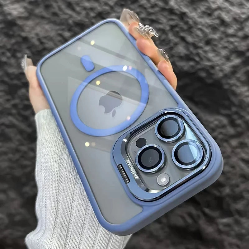 Luxury Magnetic Shockproof Phone Case For iPhone 15 14 13 12 16 17 Pro Max Plus Air 11 Funda Stand Glass Lens Protection Cover