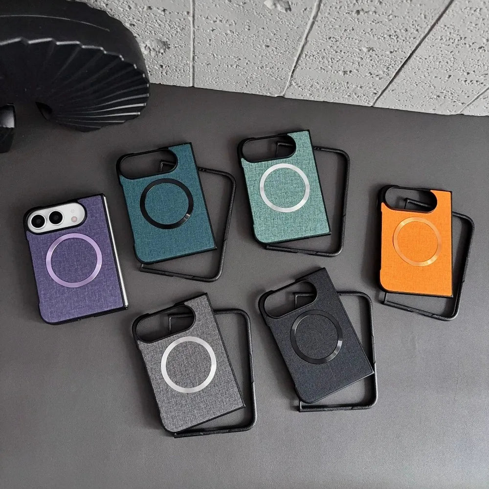 Fabric Cloth Texture Magnetic Case for iPhone Duo duo DUO Fold Shell Wireless Charging Shockproof Hard PC Slim Cover Funda