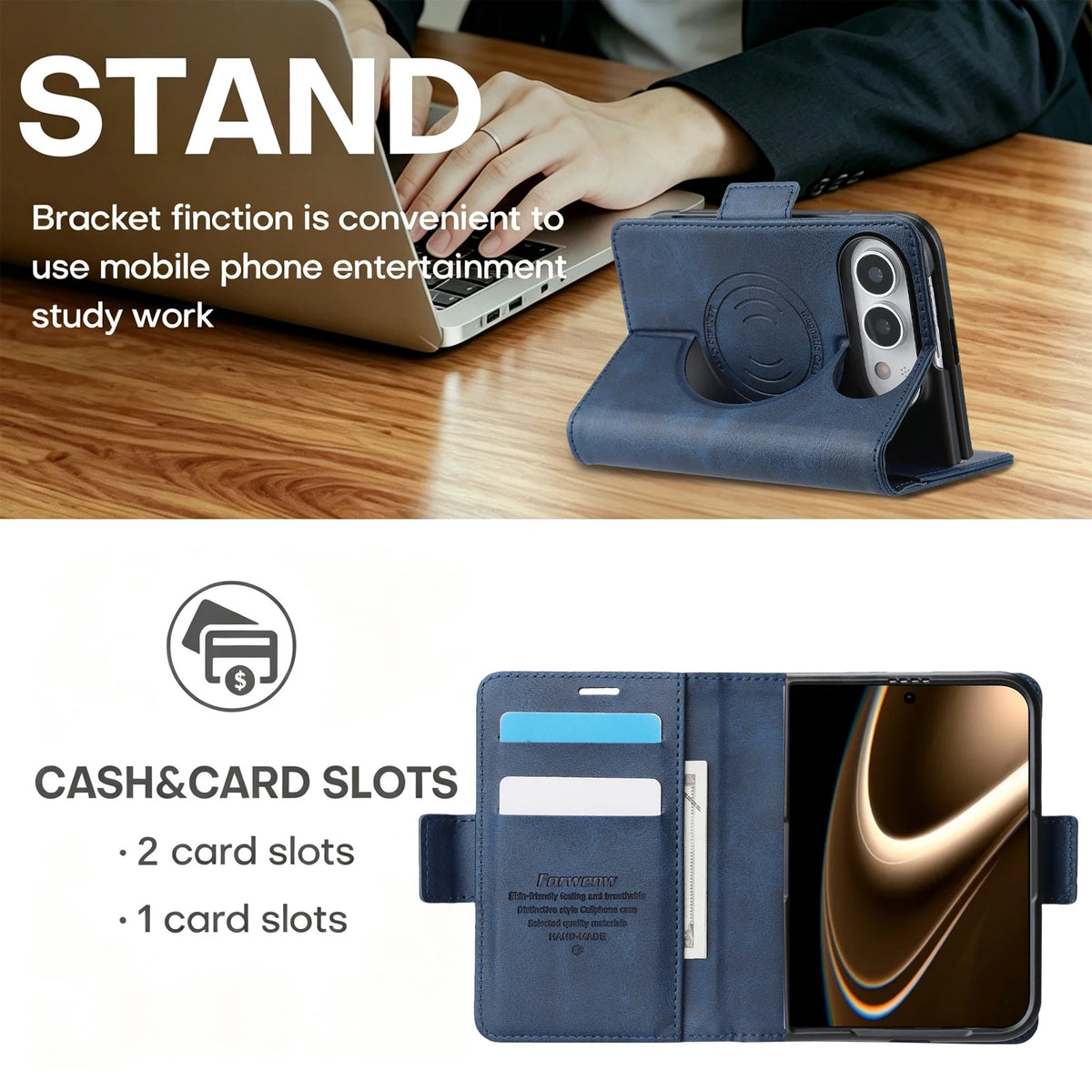 Magnetic Flip Card Slots Wallet Leather Case for iPhone Duo 18 Fold Wide Shockproof for Magsafe RFID Blocking Book Stand Cover