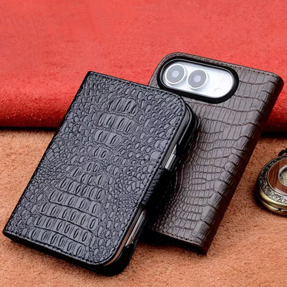 Premium Cowhide Leather Hand-sewn Flip Case for iPhone Duo Business Full Cover