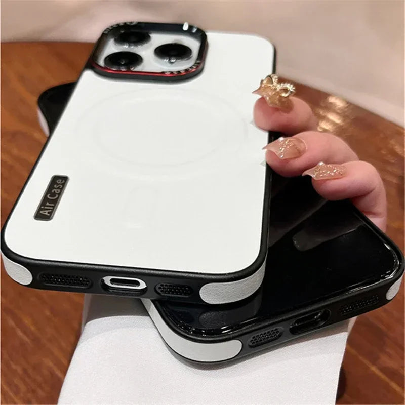 Luxury Matte Leather Magnetic For Magsafe Phone Case For iPhone 15 14 13 12 16 17ProMax Wireless Charging ShockproofBumper Cover