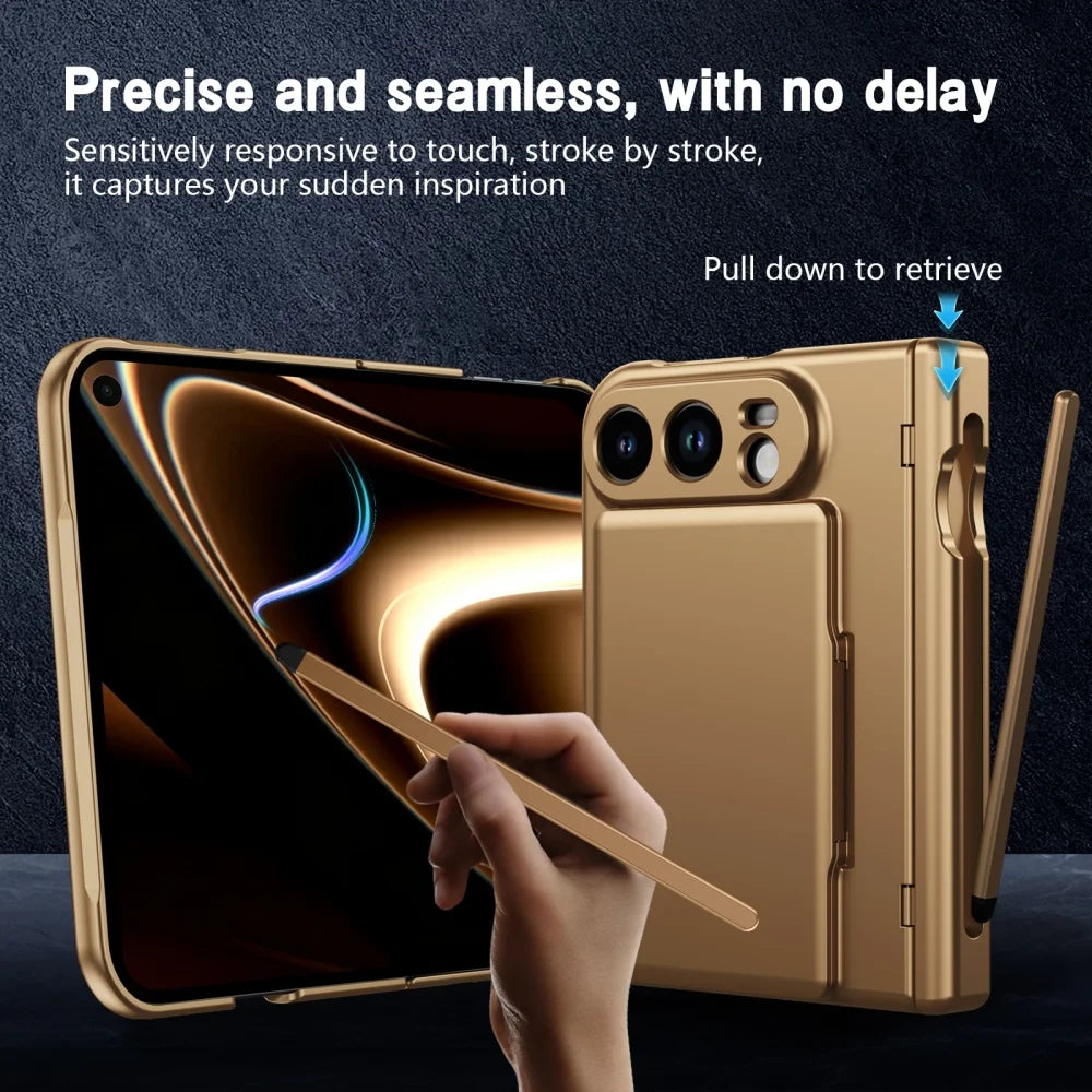 Luxury  S Pen Wallet Card Slot Bracket Holder Case For iPhone Duo 18 Fold Hinge Protect Screen Glass Film Shockproof Hard Cover