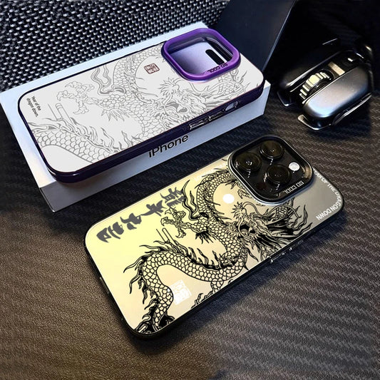 Luxus Drachen Totem Anti-Sturz Panzerhülle für iPhone 16 15 Pro Max 15 14 13 12 11 Pro XR XS 7 8 Plus mit Linsenschutz und Beschichtung