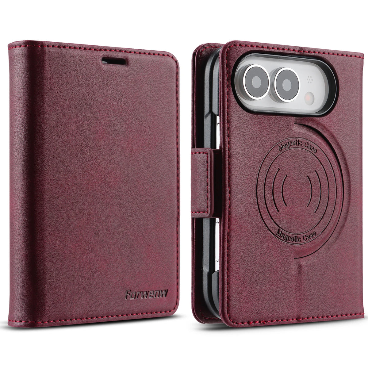 Magnetic Flip Card Slots Wallet Leather Case for iPhone Duo 18 Fold Wide Shockproof for Magsafe RFID Blocking Book Stand Cover