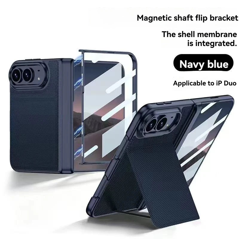 iPhone Duo Fold Technology Fabric Magnetic Protective Case, Woven Twill Invisible Bracket With Front Screen Protector