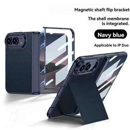 iPhone Duo Fold Technology Fabric Magnetic Protective Case, Woven Twill Invisible Bracket With Front Screen Protector