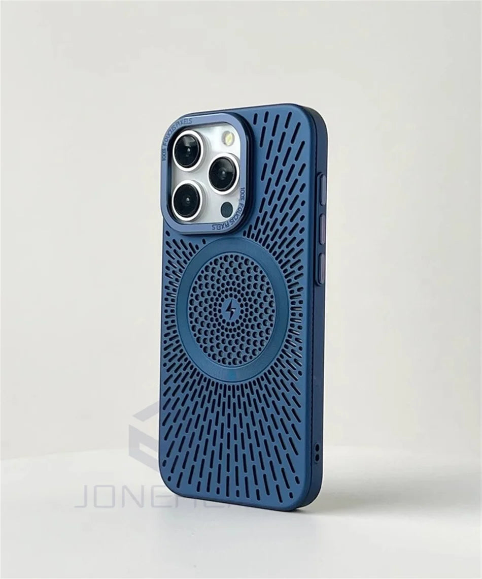 Luxury Heat Dissipation Hollow For Magsafe Case For iPhone 15 14 13 12 16 Pro Max Titanium Magnetic Wireless Charge Hard Cover